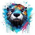 Colorful Otter Head in Dark Bronze and Azure Neonpunk Style for Lith Printing. Perfect for Posters and Invitations.