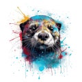 Colorful Otter Head in Dark Bronze and Azure Neonpunk Style for Lith Printing. Perfect for Posters and Web.