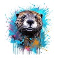 Colorful Otter Head in Dark Bronze and Azure Neonpunk Style for Lith Printing. Perfect for Posters and Web.