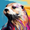 Colorful Otter Painting In Multilayered Realism Style