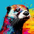 Colorful Otter Pop Art Painting On Blue Background