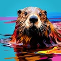 Colorful Otter Underwater: Pop Art Style Painting By Butcher Billy