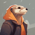 Colorful Otter Wearing Orange Hoodie In Azuki Nft Style