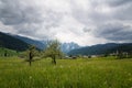 Colorful outdoor scene in the Austrian Alps. Summer sunny day in the Gosau village on the Grosse Bischofsmutze mountain, Austria Royalty Free Stock Photo