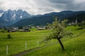 Colorful outdoor scene in the Austrian Alps. Summer sunny day in the Gosau village on the Grosse Bischofsmutze mountain, Austria Royalty Free Stock Photo