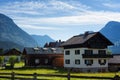 Colorful outdoor scene in the Austrian Alps. Summer sunny day in the Gosau village on the Grosse Bischofsmutze mountain, Austria Royalty Free Stock Photo