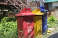 Colorful outdoor waste bins in environment-friendly community