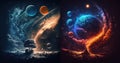 colorful outer space with constellations, galaxies, planets and nebulae Royalty Free Stock Photo