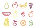 Colorful outline fruit icon set. Fruits icons in color stroke Royalty Free Stock Photo