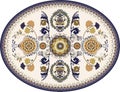 Colorful oval Persian vector design for rug, carpet, medallion. Geometric floral backdrop. Arabian ornament with