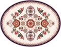 Colorful oval Persian vector design for rug, carpet, medallion. Geometric floral backdrop. Arabian ornament with