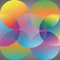 Colorful overlapping circles create a geometric pattern on a gradient gray background. Royalty Free Stock Photo