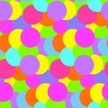 Colorful Overlapping Circles Seamless Pattern in Vibrant Multicolor Design in disco style. Concept of Abstract Art