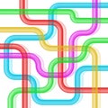 Colorful overlapping transparent pipes creating complex geometric pattern, vibrant curved tubes forming interconnected network