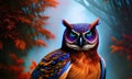 Colorful owl with blue eyes Royalty Free Stock Photo