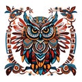 colorful owl ethnic totem on white isolated background