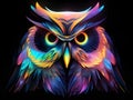Colorful owl in flight with multi-colored feathers and dark background Royalty Free Stock Photo