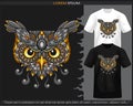 Colorful owl head mandala arts isolated on black and white t-shirt Royalty Free Stock Photo