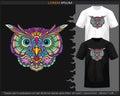 Colorful Owl head mandala arts isolated on black and white t shirt Royalty Free Stock Photo