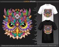Colorful owl head mandala arts isolated on black and white t shirt Royalty Free Stock Photo