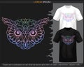 Colorful owl head mandala arts isolated on black and white t-shirt Royalty Free Stock Photo