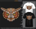 Colorful owl head mandala arts isolated on black and white t-shirt Royalty Free Stock Photo