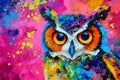 Colorful Owl Painted With Splattered Paint Technique On Vibrant Background Royalty Free Stock Photo