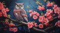 Colorful Owl Painting With Blooming Flowers In Kevin Hill Style