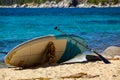 Colorful paddle boards on the beach. Summer vacation and water s