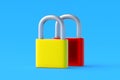 Colorful padlocks on blue background