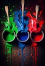 colorful paint buckets