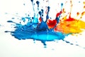 Colorful paint dripping and splashes on white background. Generative AI illustration Royalty Free Stock Photo