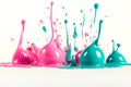 Colorful paint dripping and splashes on white background. Generative AI illustration Royalty Free Stock Photo
