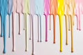 Colorful paint dripping on white background. Generative AI illustration Royalty Free Stock Photo