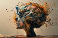Colorful paint exploding from human head forming a brain Royalty Free Stock Photo
