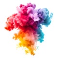 Colorful paint explosion in the air isolated on white background.