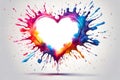 Colorful paint magic splash forming the shape of a heart, on a white background. Royalty Free Stock Photo