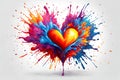 Colorful paint magic splash forming the shape of a heart, on a white background. Royalty Free Stock Photo