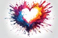 Colorful paint magic splash forming the shape of a heart, on a white background. Royalty Free Stock Photo