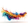 Colorful paint splash. Rainbow wave. Isolated element on the white background. Generative AI.