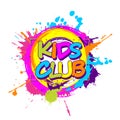 Colorful paint splashes with circular Kids Club emblem for child