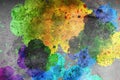 Colorful paint splashes on dirty old grey wall background texture abstract Royalty Free Stock Photo