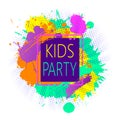 Colorful paint splashes with halftone and Kids party sticker for