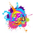 Colorful paint splashes with Kids zone emblem for children playg Royalty Free Stock Photo