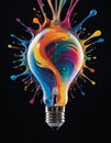 Colorful Paint Splashes on Lightbulb Royalty Free Stock Photo