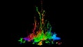 Colorful paint splashing on audio speaker isolated on black background Royalty Free Stock Photo