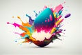 Colorful paint splashing on a easter egg isolated on black background. Generative AI