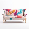 Colorful Paint Splattered Sofa: A Whimsical Blend Of Photorealism And Minimalism