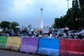Colorful painted barriers for traffic control at carpark area of The National Monument Monas