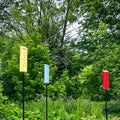 Colorful painted bird houses in Fairy Lake Park, New Market, Ontario, Canada